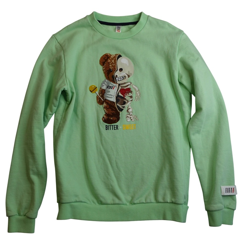 Bitter-Sweet Graphic Teddy Bear Skeleton Sweatshirt Mens S Mint Green Emo Grunge